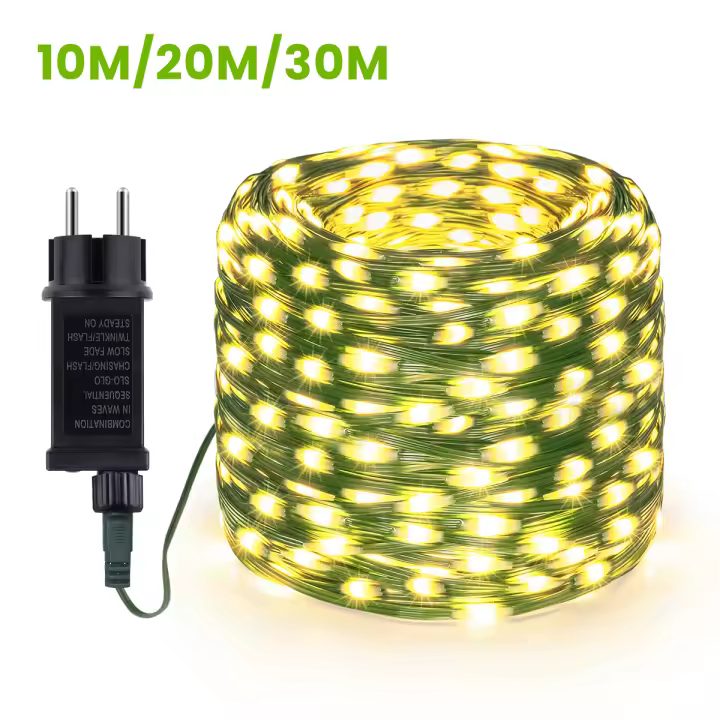 Luces De Cadena LED Impermeables 10/20/30M Con Cable De Cuero Para Decoración De Fiestas Y Cumpleaños 220V/110V Con Enchufe EU/US - 1
