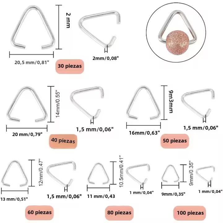 360pcs De Anillos Abiertos Triangulares En 6 Tamaños Colgantes Pendientes Conector De Cierre De Triángulo Para Joyería - 1
