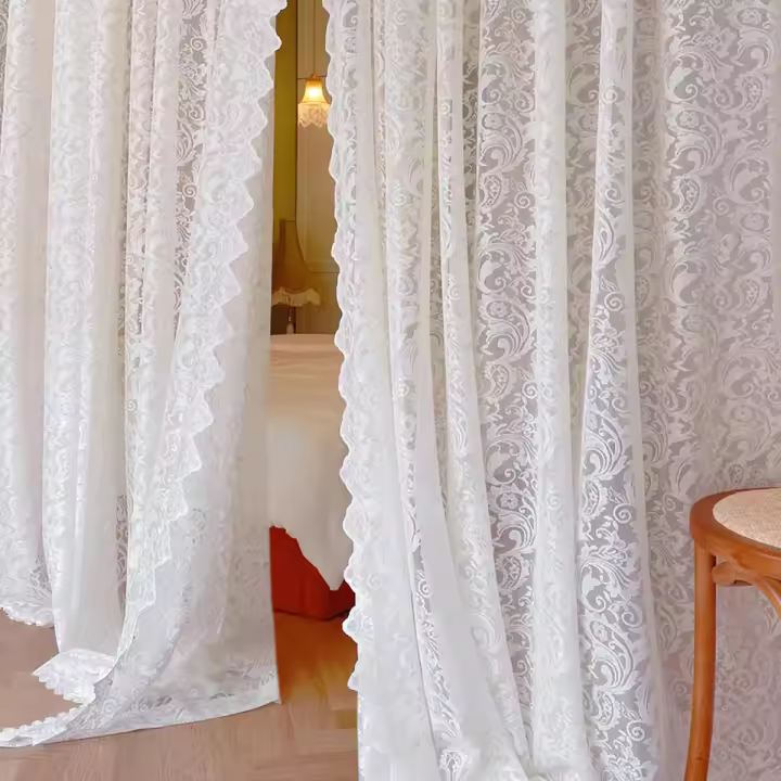 Cortina De Encaje Blanca Con Bordado Floral Transparente Para Sala De Estar Decoración De Ventanas Y Puertas Estilo Romántico Y Lindo - 1
