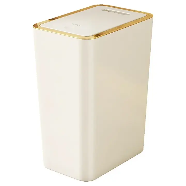 Bandeja De Basura Con Tapa Gran Capacidad Semi Automática Para Baño Cocina Dormitorio Ecológica De Plástico Recolección De Residuos - 1