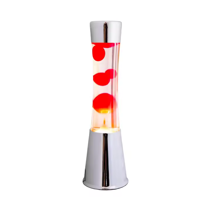 Fisura - Lámpara de lava. Lámpara de noche dormitorio con base plateada cromada con diferentes colores. Medidas 11 cm x 11 cm x 39,5 cm. Con bombilla de repuesto - 1