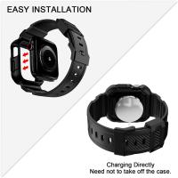 Compatible con correas Apple Watch de 42/44/45mm con funda, correa resistente a los golpes para iWatch SE2 SE Series 9/8/7/6/5/4/3/2/1 con funda protectora para hombres y mujeres, color negro mate - details 1