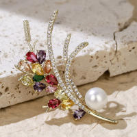 Broche De Flor Dorada Con Zirconia Joyería De Novia Lujo Accesorios Para Mujer Regalos Para Damas De Honor Adornos Elegantes Para Bodas - details 6