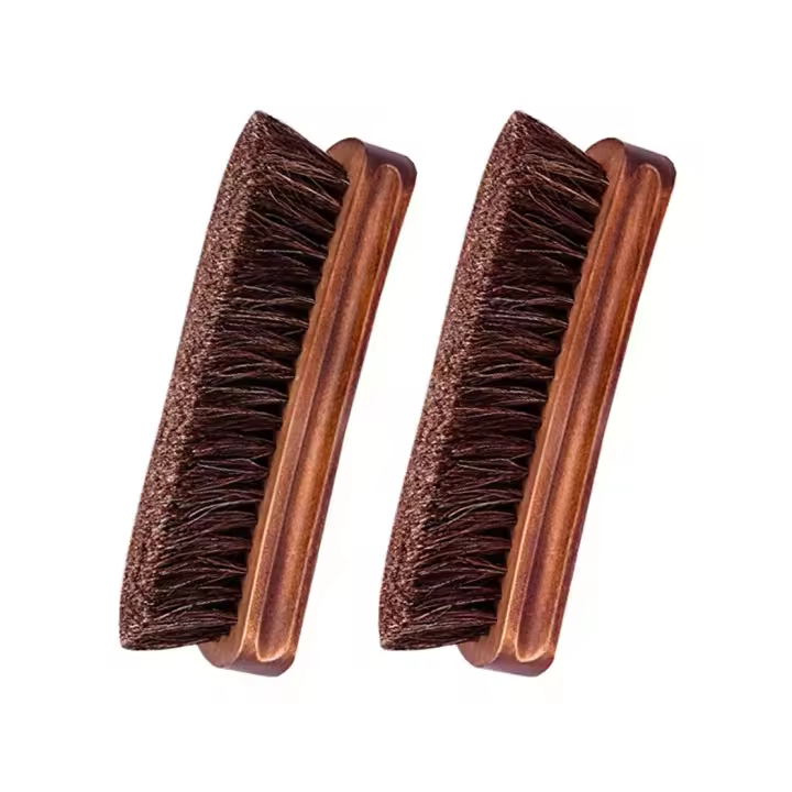 Cepillo para zapatos, 2 piezas de cerdas premium de crin de caballo, cepillo para lustrar zapatos, cepillo para lustrar botas, zapatos, asientos de coche, sofás y bolsos. - 1