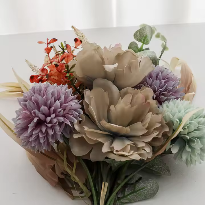 Bouquet De Rosa Natural Rosa Artificial Para Boda Decoración De Fiesta En Casa DIY Faux Plant Peony Champagne Sin Químicos - 1