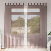 vidaXL Cortinas de gasa con trabillas 2 uds. en color Negro/Crema/Marrón | protección solar decorativa para ventanas hogar oficina dormitorio fácil de instalar - details 2
