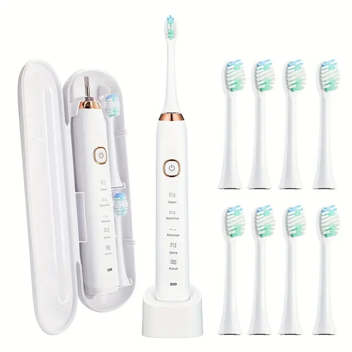Cepillo De Dientes Eléctrico Recargable USB Para Adultos Con 5 Modos Y 8 Cabezas De Repuesto Automáticas - 1