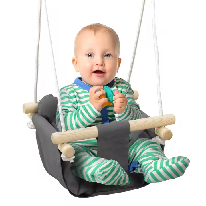 AIYAPLAY Columpio para Bebés de 9-36 Meses con Cuerdas Ajustables Columpio Infantil con Asiento Acolchado Carga 70 kg para Interiores y Exteriores 40x40x110-180 cm Gris Oscuro - 1