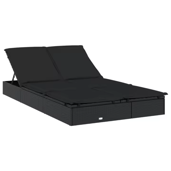 vidaXL Tumbona 2 personas ratán sintético con cojines negro - 1