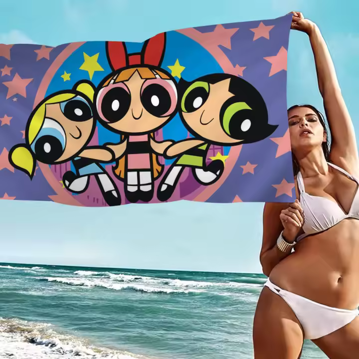 Toalla De Baño P-Power Puff-Girls Para Niñas Toalla De Playa Personalizada Toalla De Piscina Regalo De Vacaciones Toalla De Picnic Toalla De Fiesta Tamaño 30x60 Cm 50x100 Cm Absorbente Y Secado Rápido Poliéster/Celulosa De Paja - 1
