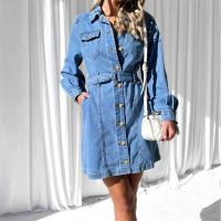 Vestido De Denim Para Mujer Con Parche En La Cabeza Y Doble Bolsillo Cintura Alta Estilo Casual Comunitario Con Detales De Encaje Y Cardigan Monofásico - details 1