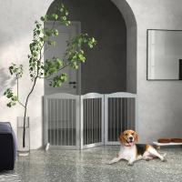 PawHut Barrera de Seguridad para Perros Plegable para Escaleras y Puertas Valla para Perros Pequeños y Medianos de 3 Paneles con Soporte de Pie para Interiores 154x30x80 cm Gris - details 1