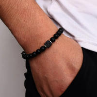 Pulsera De Onix Mate Y Cubo De Lava Para Yoga Y Equilibrio Energético Para Hombres Y Mujeres Joyería Hechicera Natural De Pedrería - details 1