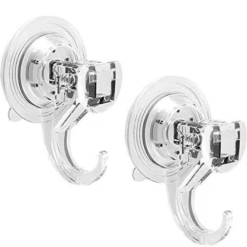 Juego de 2 Ganchos de cocina con Sucker, transparentes, de plástico, para cocina, baño y oficina. Ideales para Colgar toallas, albornoces, Abrigos y Paños de Cocina. - 1