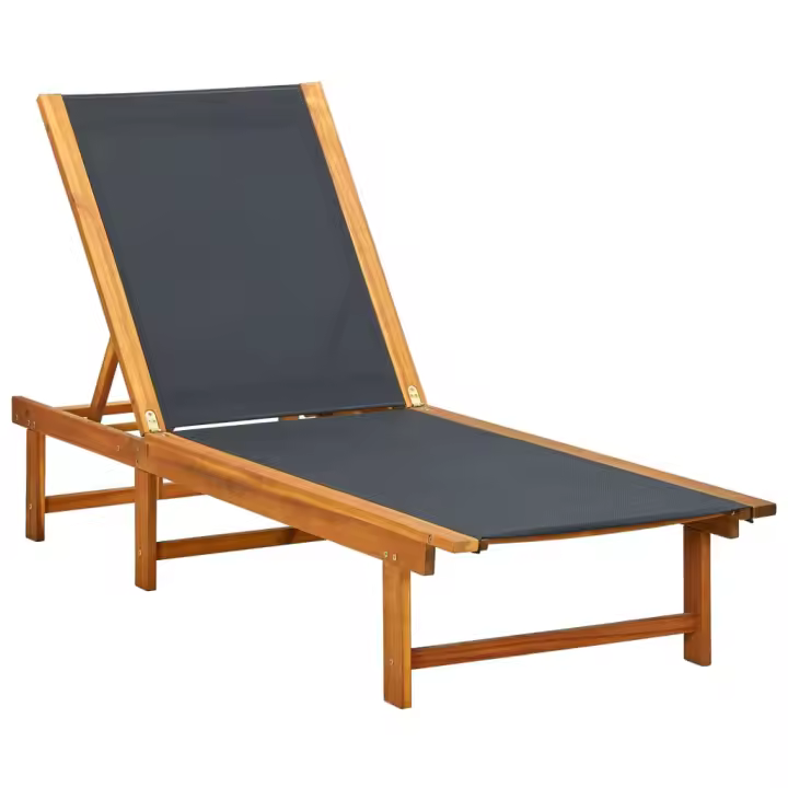 vidaXL Tumbona con mesa madera maciza de acacia y textileno Negro, Crema, Gris Sillas de Exterior Ideal para jardín, playa, piscina, terraza Tumbona Piscina Tumbonas Playa Tumbonas Jardín Exterior - 1