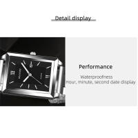 Reloj De Lujo Para Hombre De Marca Top Fashion Cuadrado Oro Plata Cuarzo Correa De Acero Inoxidable Estilo Élégante Y Casual Resistente Al Agua - details 5