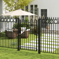 Outsunny Puerta de Jardín Puerta para Valla de Acero Galvanizado con Decoración de Flechas Cerradura y Llaves Puerta para Exterior Patio 107x204 cm Negro - details 1