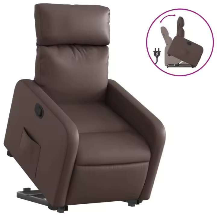 Sillón reclinable elevable cuero sintético Negro, Crema, Marrón Sillon Dormitorio Sillon Comodos Silla Relax Sillón Sofá - 1