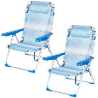 Aktive - Pack 2 sillas de playa rayas azul plegables, reclinables 5 posiciones, con cojín y asa para hombro, estructura de aluminio ligera, ideales para camping y playa, 48x60x90 cm - details 0