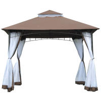 Outsunny Cenador de Jardín 3x3m Pabellón con Doble Techo y Mosquiteras Laterales con Cremallera Buena Ventilación para Terraza Eventos Fiestas Bodas Marrón y Blanco - details 0