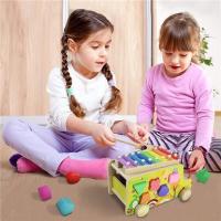 Autobus de Madera para Bebe, Juguetes para niños, juegos para niños, Construcción, xilófono de Madera para Bebe de 18 meses with form geométrica, 8 Tonos y Martillo de Madera. - details 2
