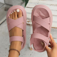 Sandalias De Moda Para Mujeres Color Rosa Con Plataforma Y Tacón Plano Cómodo Y Moderno Para El Verano Cierre Con Hebilla Material PVC - details 1