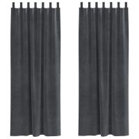 Cortinas Blackout vidaXL con lazos de colgar 2 pcs de terciopelo gris claro - details 1
