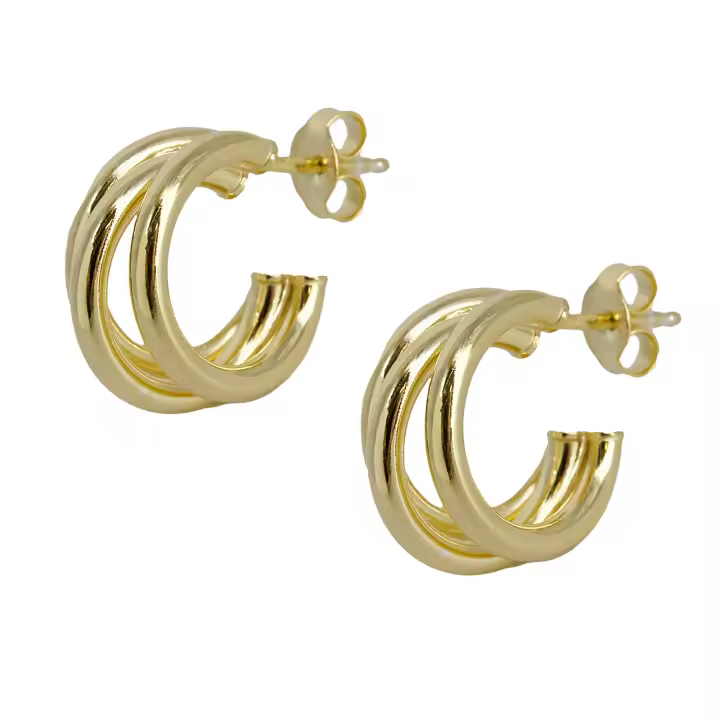 Castellano Joyeros - Pendientes de Aro Triple en Plata de Ley 925 Bañada en Oro 18K - Joyería Minimalista - 1