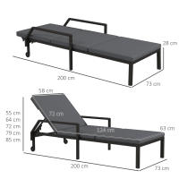 Outsunny Tumbona de Ratán Chaise Longue de Jardín con Respaldo Ajustable en 5 Posiciones Cojín Acolchado y 2 Ruedas Carga 120 kg 73x200x48 cm - details 2