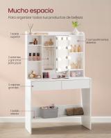 Tocador Moderno con Luces LED Ajustables, Color Blanco, 9 Luces con 3 Tonos, Brillo Ajustable, Espejo, Estantes Ajustables, 2 Cajones, Mesa de Maquillaje Ideal - details 3