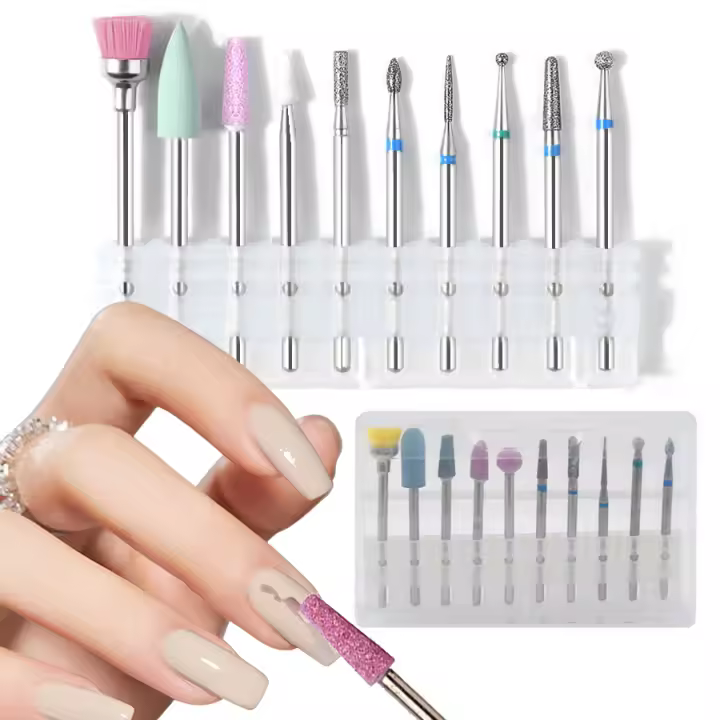 Juego De 10 Piezas De Cabezas De Pulido De Uñas De Acero Tungsteno Con Archillo Limpieza De Piel Muerto Y Herramientas De Manicura Pedicura - 1