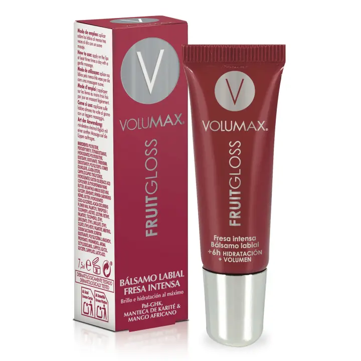 Volumax Fruitgloss Gloss de Labios de Sabor Intenso y Duradero | Óptima Hidratación, Brillo, Confort y Volumen | Sabor Fresa Nata, Fresa Intensa y Canela | Sin Color |  7.5 ml - 1