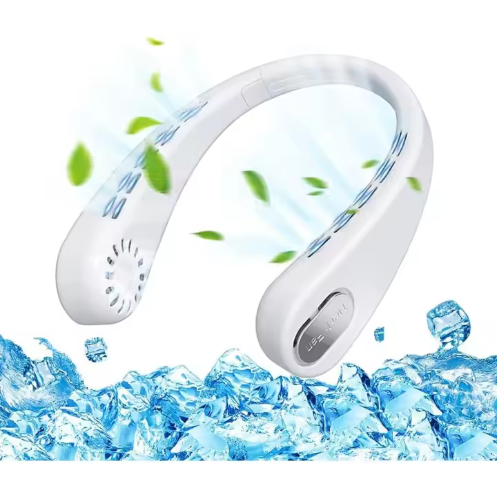 Ventilador de Cuello, Manos Free, sin Aspas, portátil, mini ventilador Doble para Colgar en el cuello, ideal para Viajes (Blanco) - 1