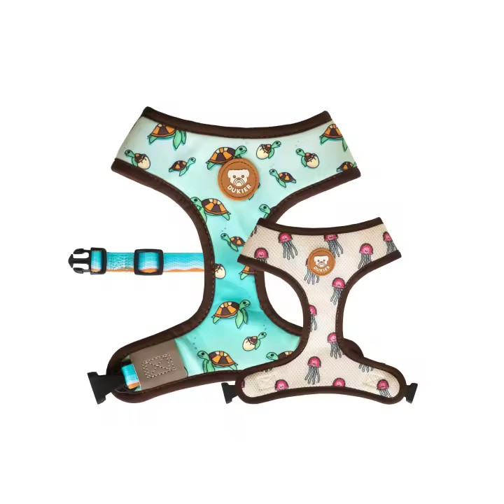 Dukier - Arnes Reversible para Perro en Neopreno Ajustable en Pecho Diseño Tortugas , dos Diseños en 1, TURTLE - 1