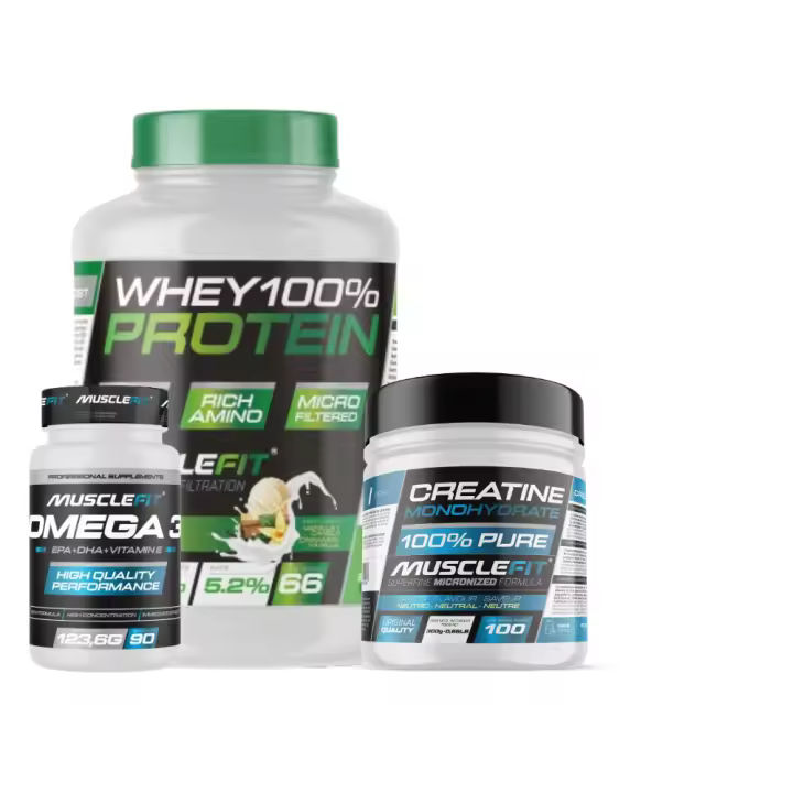 Pack Proteína WHEY 2kg + Creatina 300g + Omega 3 90cáps - Musclefit  Avance Muscular│Mas musculos│Vitaminas - 1