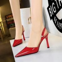 Sandalias De Tacón Alto Para Mujer 9cm Cómodas Elásticas Con Slingback De Cuero Glossy Azul Rojo Verano Fiesta Danza Pumps - details 7