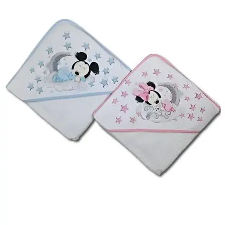 Liababylove capa de baño toalla para bebe recien nacido y primeros meses , en Azul y rosa diseño Mickey mouse, algodon 100 x 100 . Regalo ideal embarazada babyshower - 1