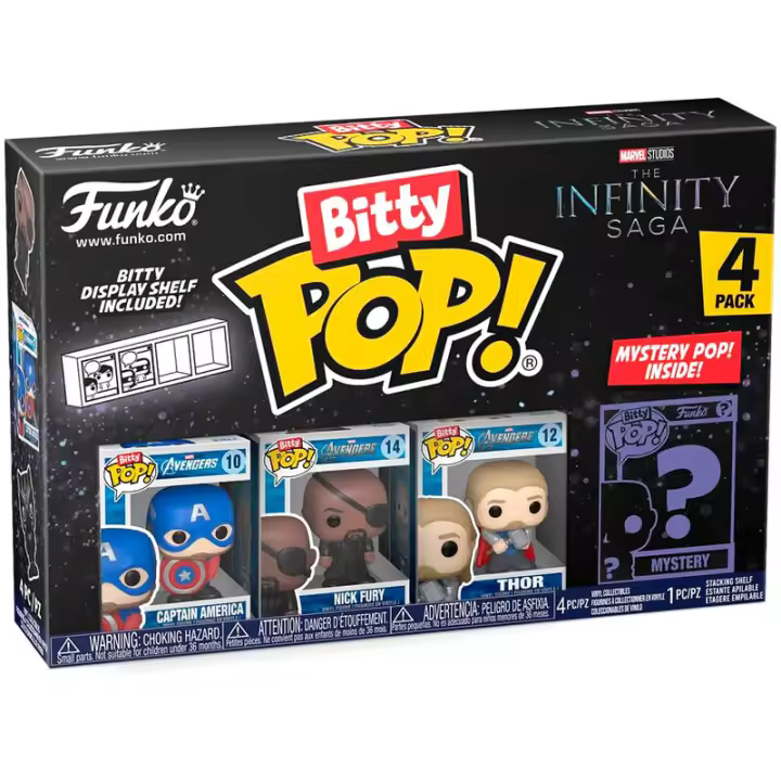 Blister 4 figuras Bitty POP Marvel The Infinity Saga Capitan AmericaFigura  Coleccionable - Idea de Regalo- Mercancia Oficial - Juguetes para Niños y Adultos - Movies Fans - Muñeco para Coleccionistas y Exposición - 1