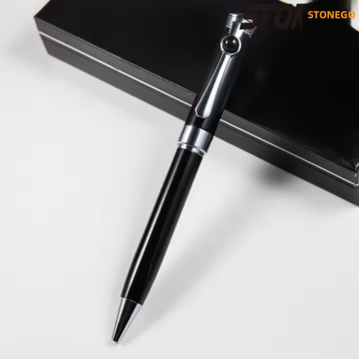 STONEGO Lápiz De Bola De Lujo Negro Tamaño Medio (1.0mm) Recargable Pluma Esfera Suave Para Escritura Metal - 1