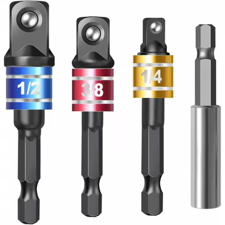 Juego de adaptadores de vaso para destornillador de impacto con soporte magnético para puntas para vástago hexagonal de 1/4 a zócalo cuadrado, transforma el taladro eléctrico en un destornillador para tuercas, 4 piezas - 1