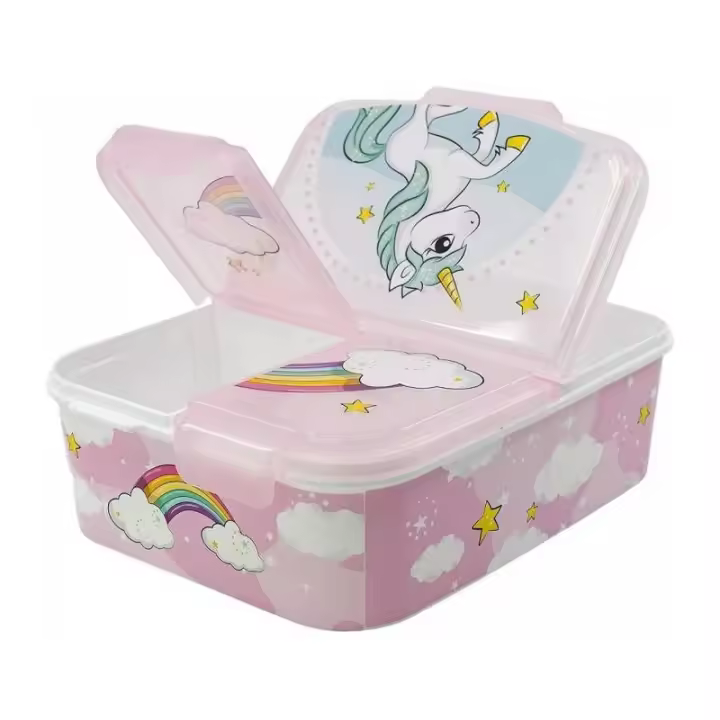 Stor Sandwichera Unicornio Rainbow 3 Compartimentos Niños Fiambrera Porta Merienda Bolsa Comida - 1