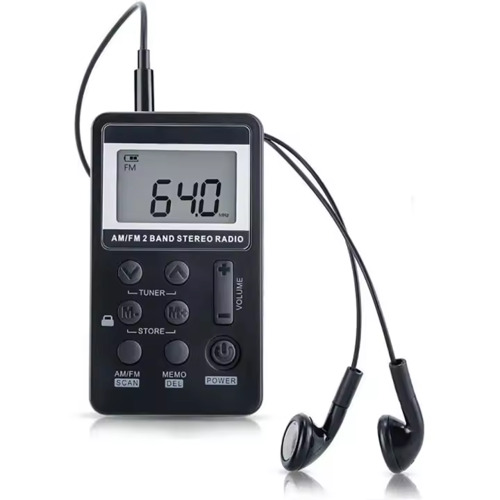 PORCHEDDU Radio AM FM, mini receptor de radio portátil de bolsillo con auriculares, Batería recargable para caminar/trotar/Gimnasio/camping (Negro) - 1