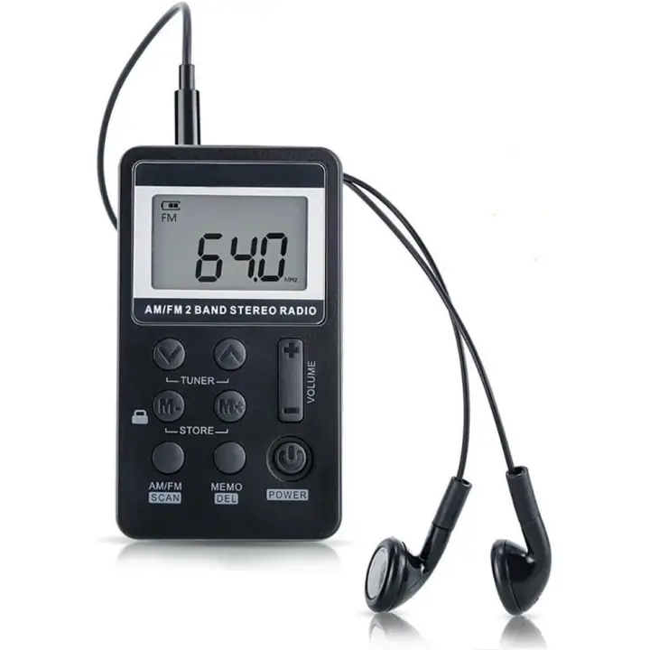 PORCHEDDU Radio AM FM, mini receptor de radio portátil de bolsillo con auriculares, Batería recargable para caminar/trotar/Gimnasio/camping (Negro) - 1