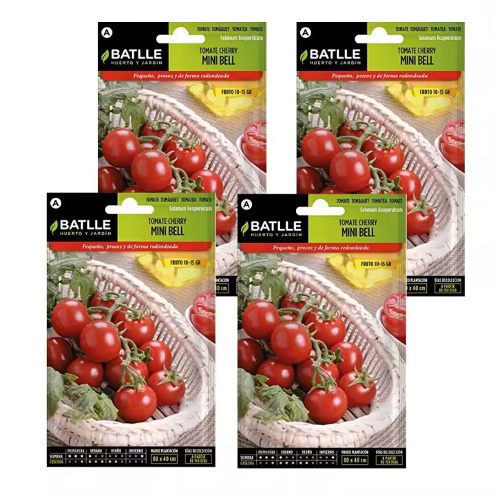 4 Sobres de Semilla Tomate Cherry Mini Bell de Semillas Batlle. - 1