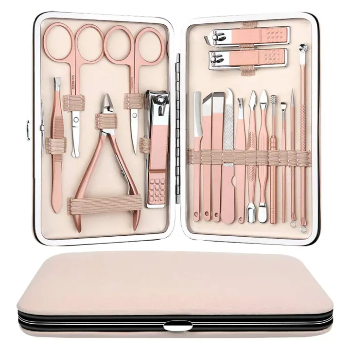 Cortauñas de Acero Inoxidable de Alta Precisión Lima de Uñas Afiladas Tijeras y Cortauñas Kit de Manicura y Pedicura Uñas de las Manos y de los Pies con Estuche Portátil (Rosa) - 1