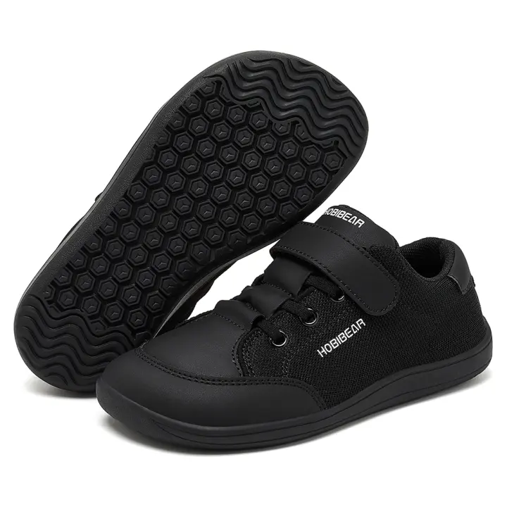 Zapatos De Tobillo Ancho Para Niños HOBIBEAR Zapatillas Minimalistas De Piel Sintética Y Malla Ligera Con Enganche Para Niños Y Niñas - 1