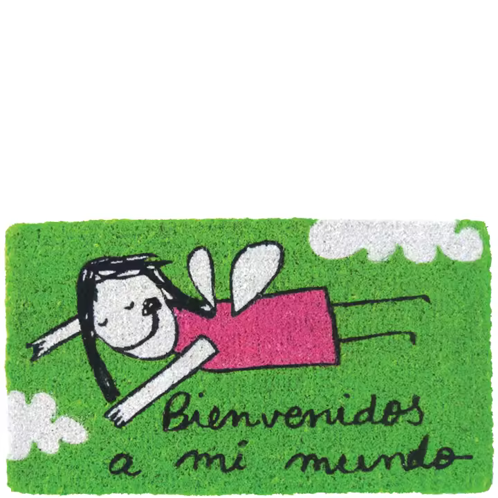 LAROOM - Felpudo verde "bienvenidos a mi mundo" - El Felpudo Original - Felpudo antideslizante de alta calidad - Alta resistencia - Colores brillantes - Diseño original - Medidas: 40x70xH1,8cm - 1