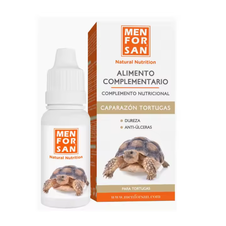 Menforsan Complemento Alimenticio para Caparazón de Tortugas 30ml. Este complemento alimenticio es ideal para tortugas terrestres y acuáticas. Contiene sal estabilizada de cloruro cálcico, que ayuda a reforzar y mantener endurecido el caparazón. - 1