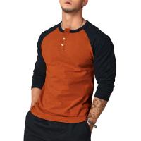 Camiseta Casual Para Hombre Cuello Redondo Manga Larga Color-Block Estilo Europeo Y Americano Camiseta Básica De Verano - details 10
