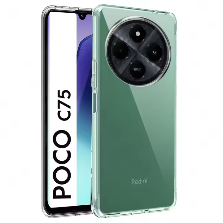 Funda + Protector Cristal Vidrio Templado Opcional Compatible Con XIAOMI POCO C75 Carcasa Básica, Foroo Gel TPU Silicona Líquida Mate Suave Flexible, Ligera, Color Negro Transparente, Ajuste Perfecto, Acceso Conectores, Case Meloenvias mle18 - 1